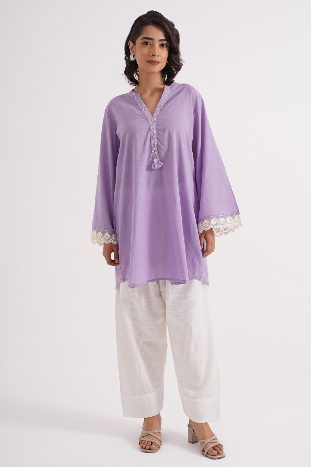 Lavender Grace Cotton Kurta With Farshi Salwar