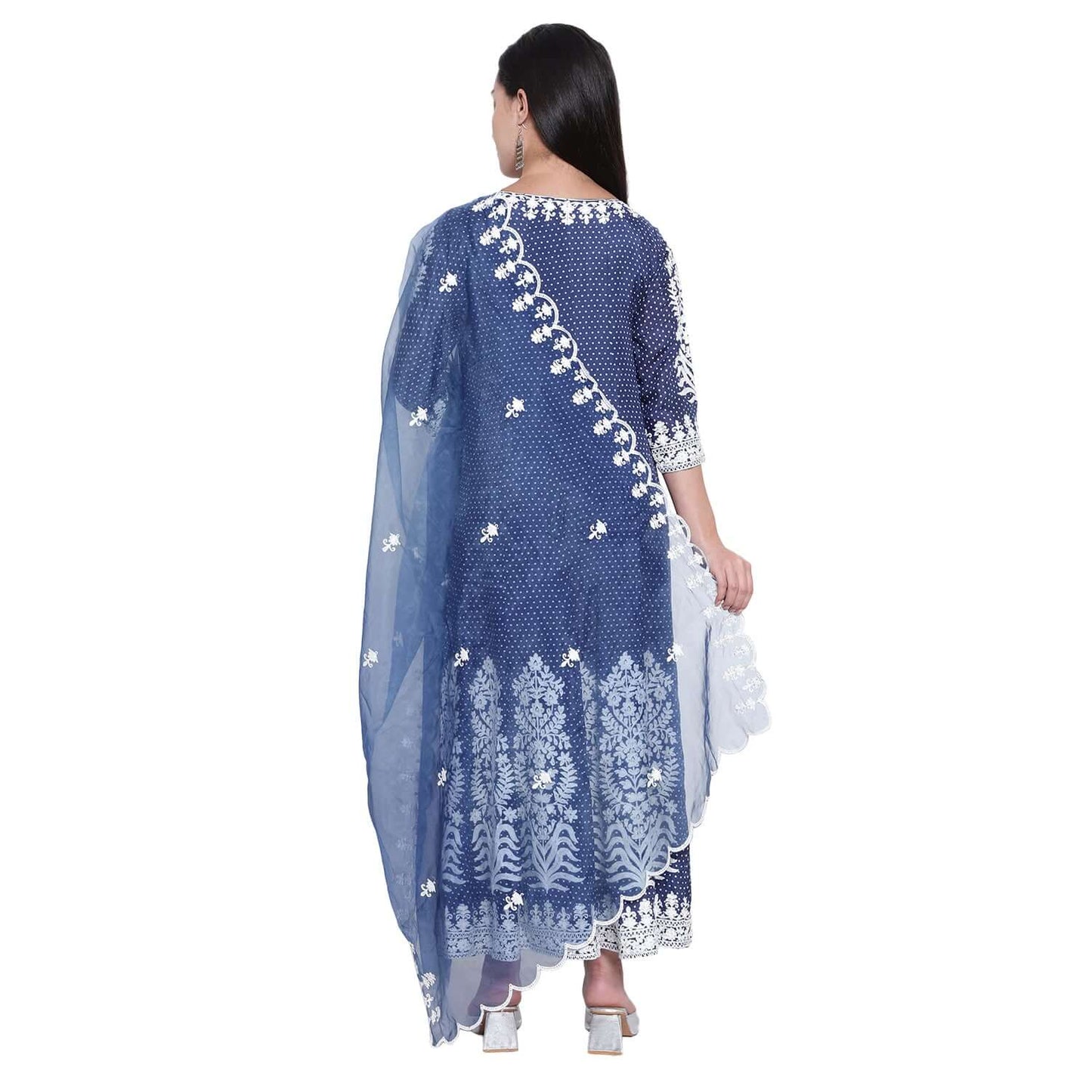 Navy Blue Cotton Silk Anarkali Suit