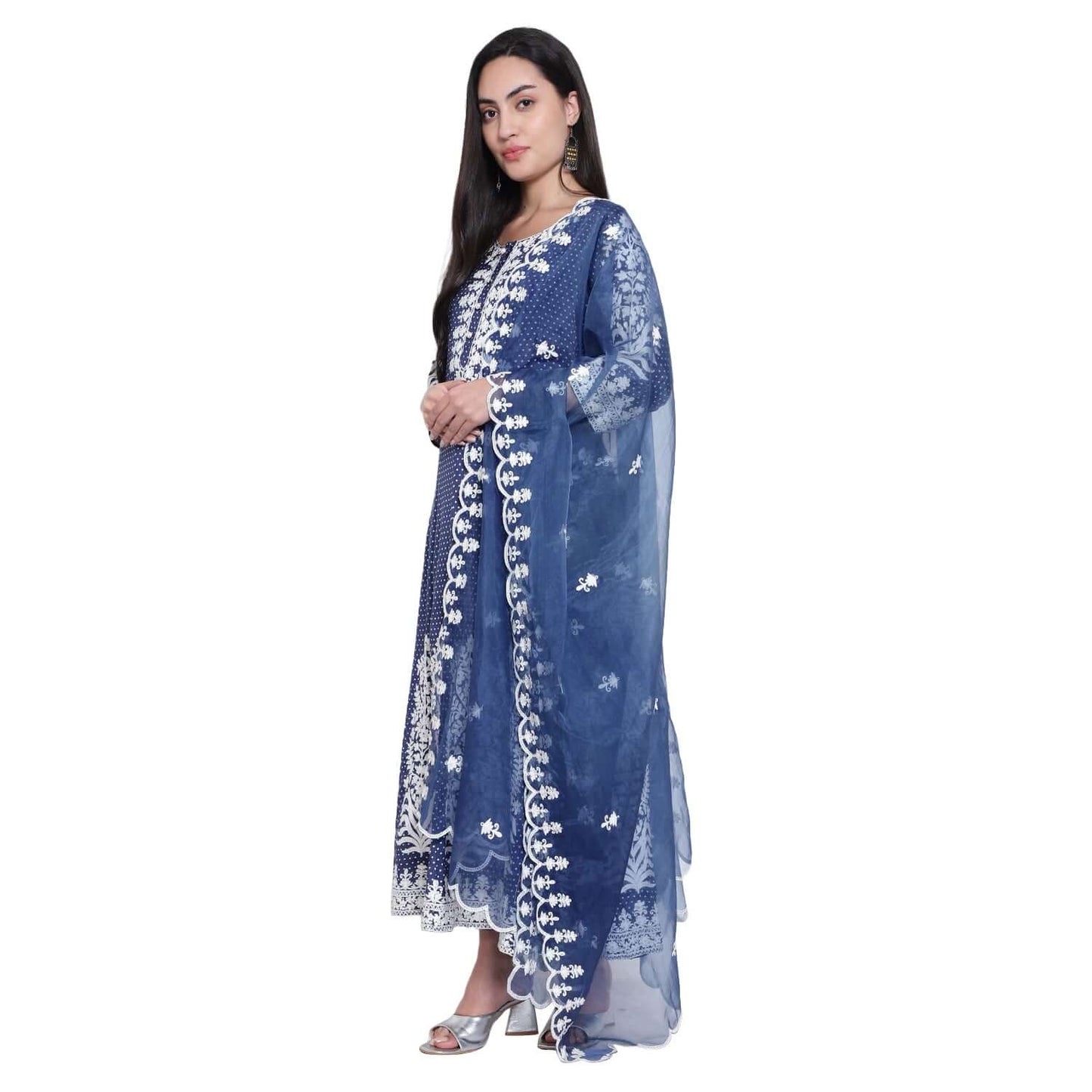 Navy Blue Cotton Silk Anarkali Suit