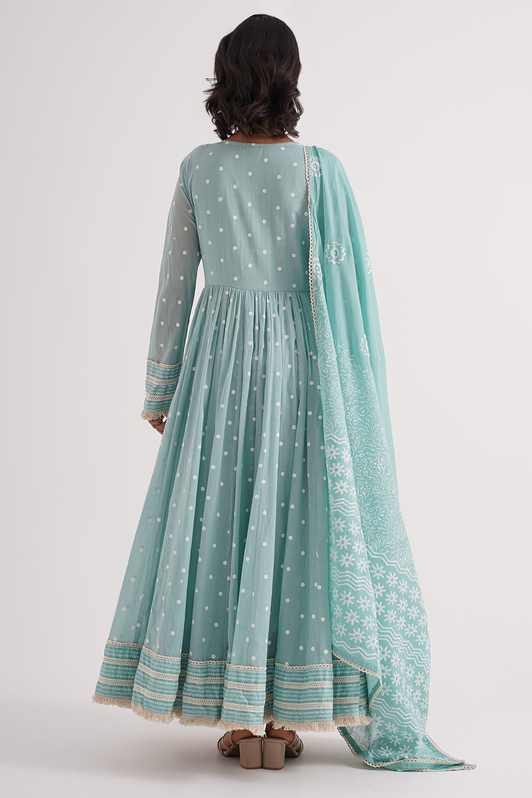 Aqua Breeze Mulmul Anarkali Dress With Dupatta