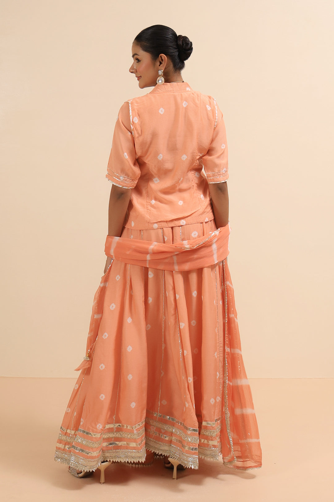 Peach Pink Muslin Lehenga Choli Set