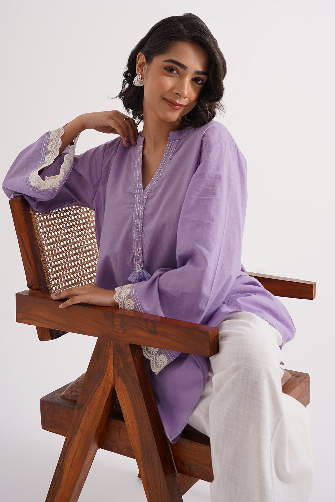 Lavender Grace Cotton Kurta With Farshi Salwar