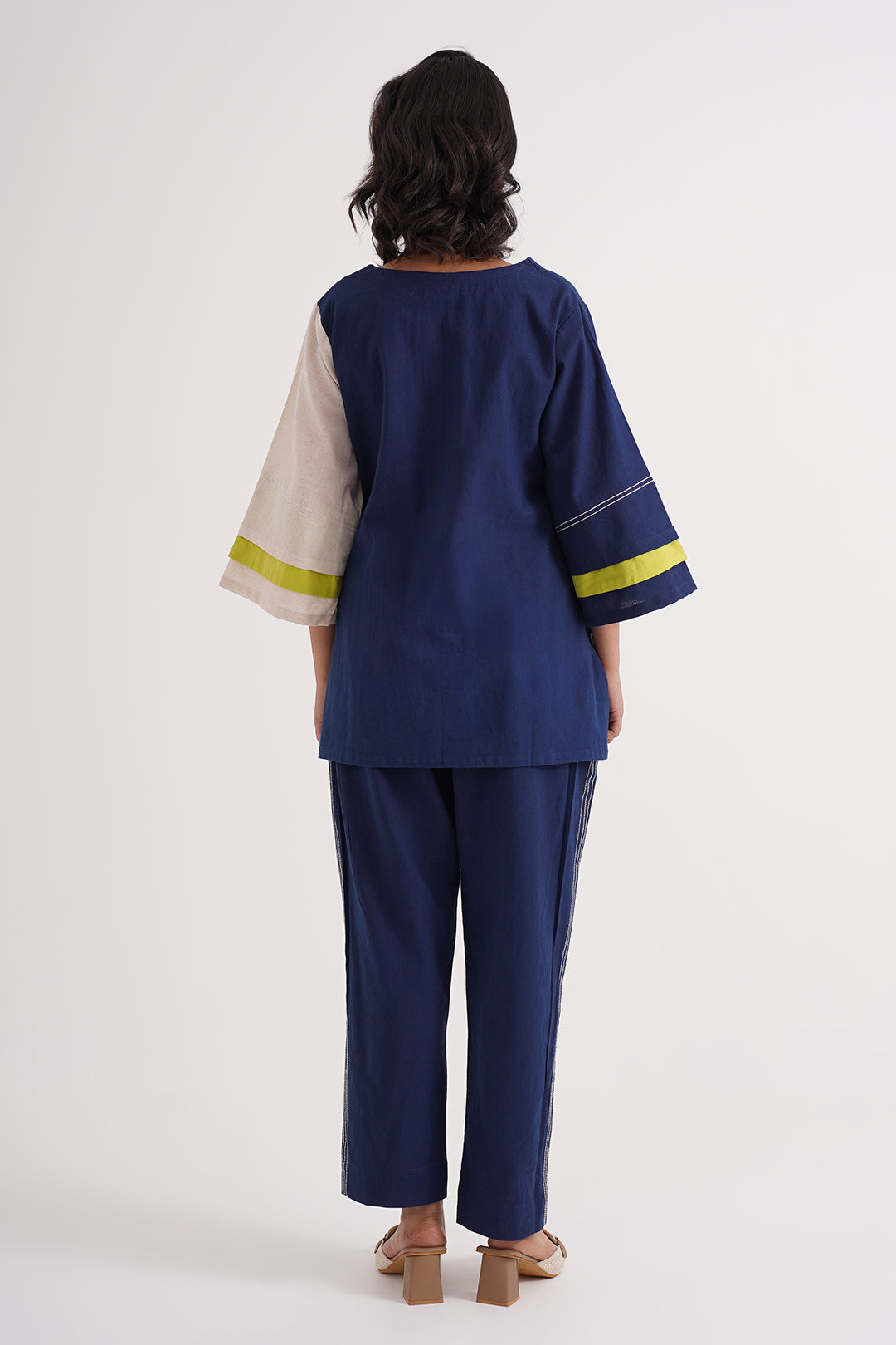 Navy Blue & Off-White Colorblock Cotton Co-ord Set