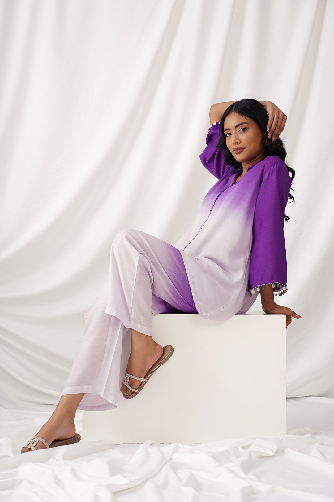 Purple Ombre Muslin Co-ord Set