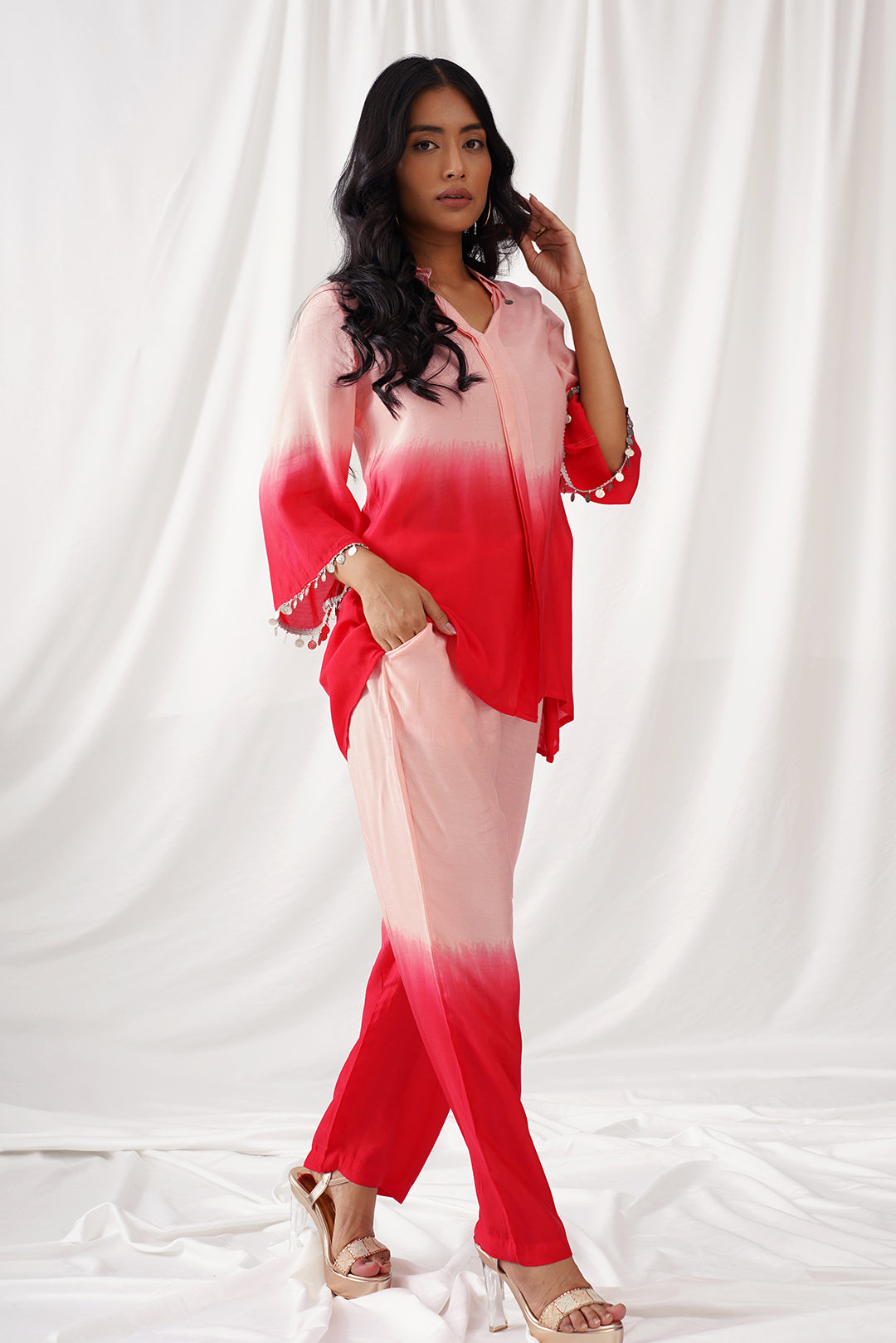 Coral Ombre Muslin Co-ord Set