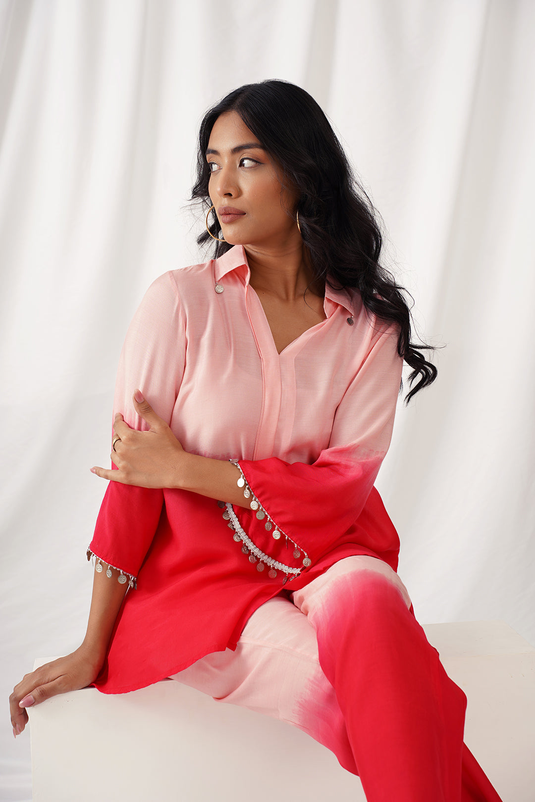 Coral Ombre Muslin Co-ord Set