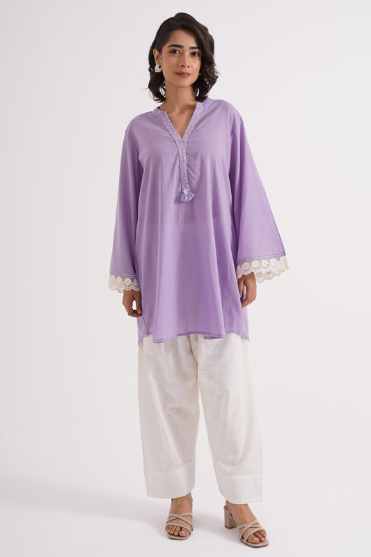 Lavender Grace Cotton Kurta With Farshi Salwar