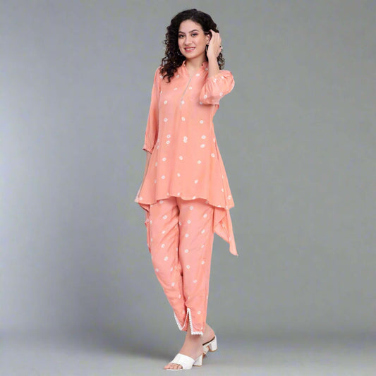 Peach Pink Muslin Tie-Dye Co-ord Set