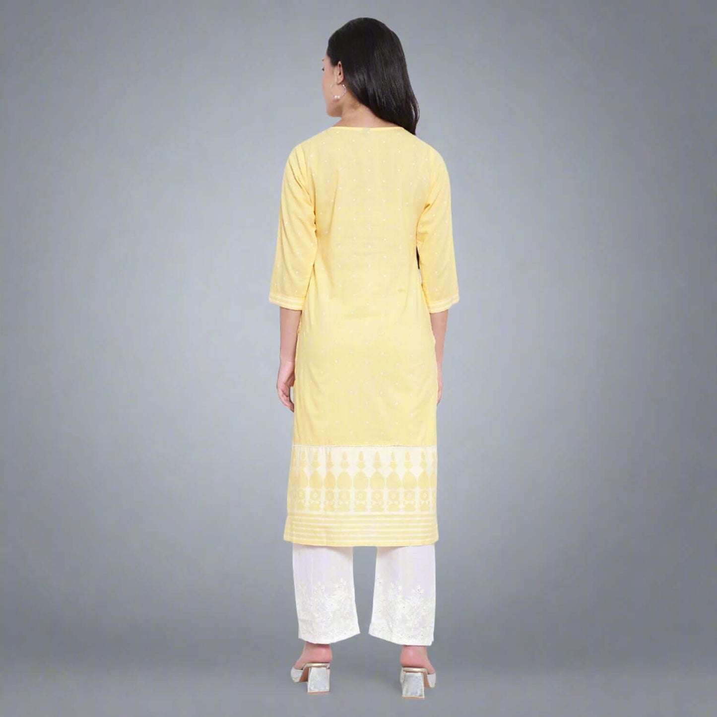 Lemon Cotton Khadi Printed Kurta With Pants