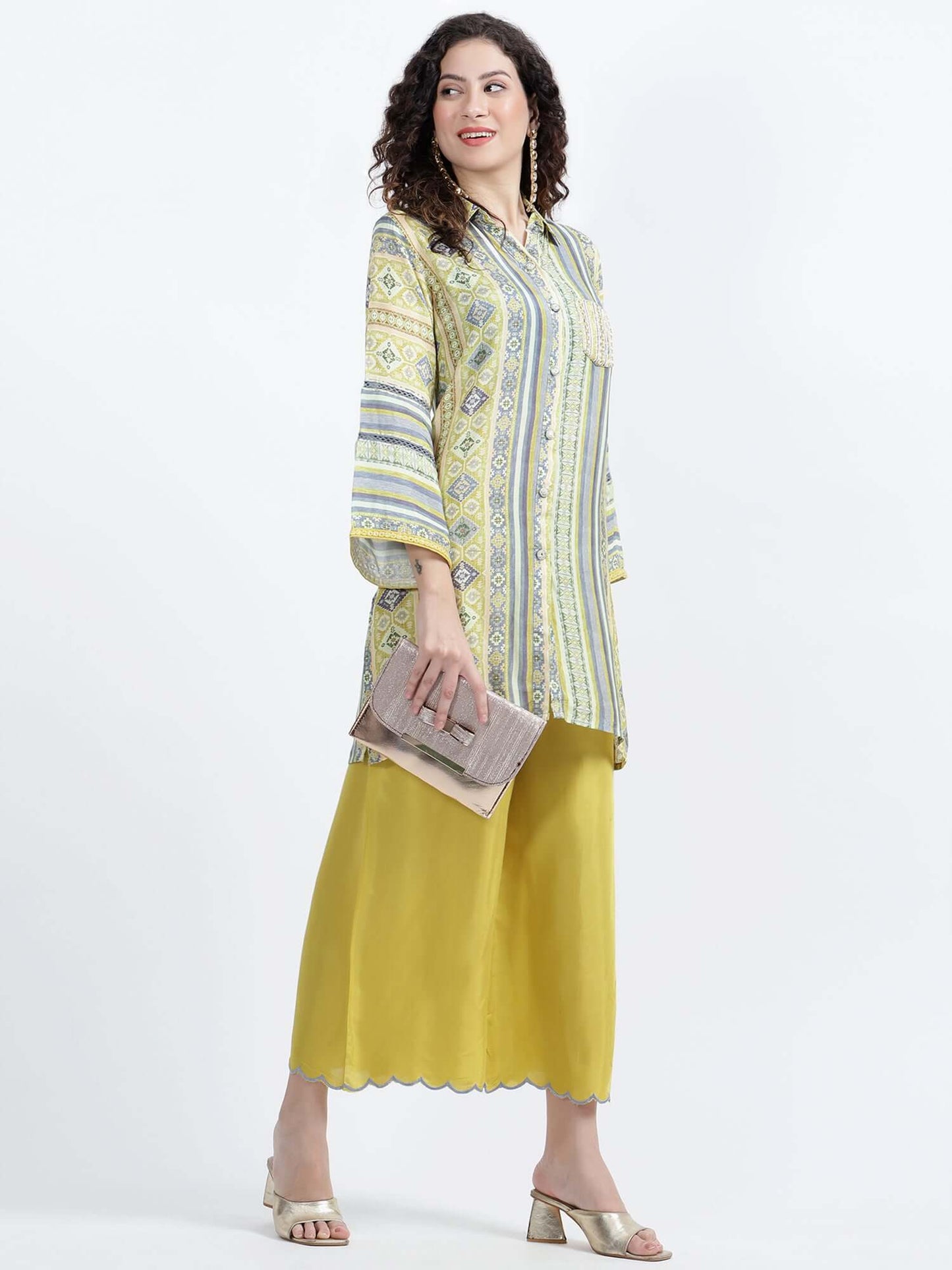 Yellow Printed Muslin Co-ord Set