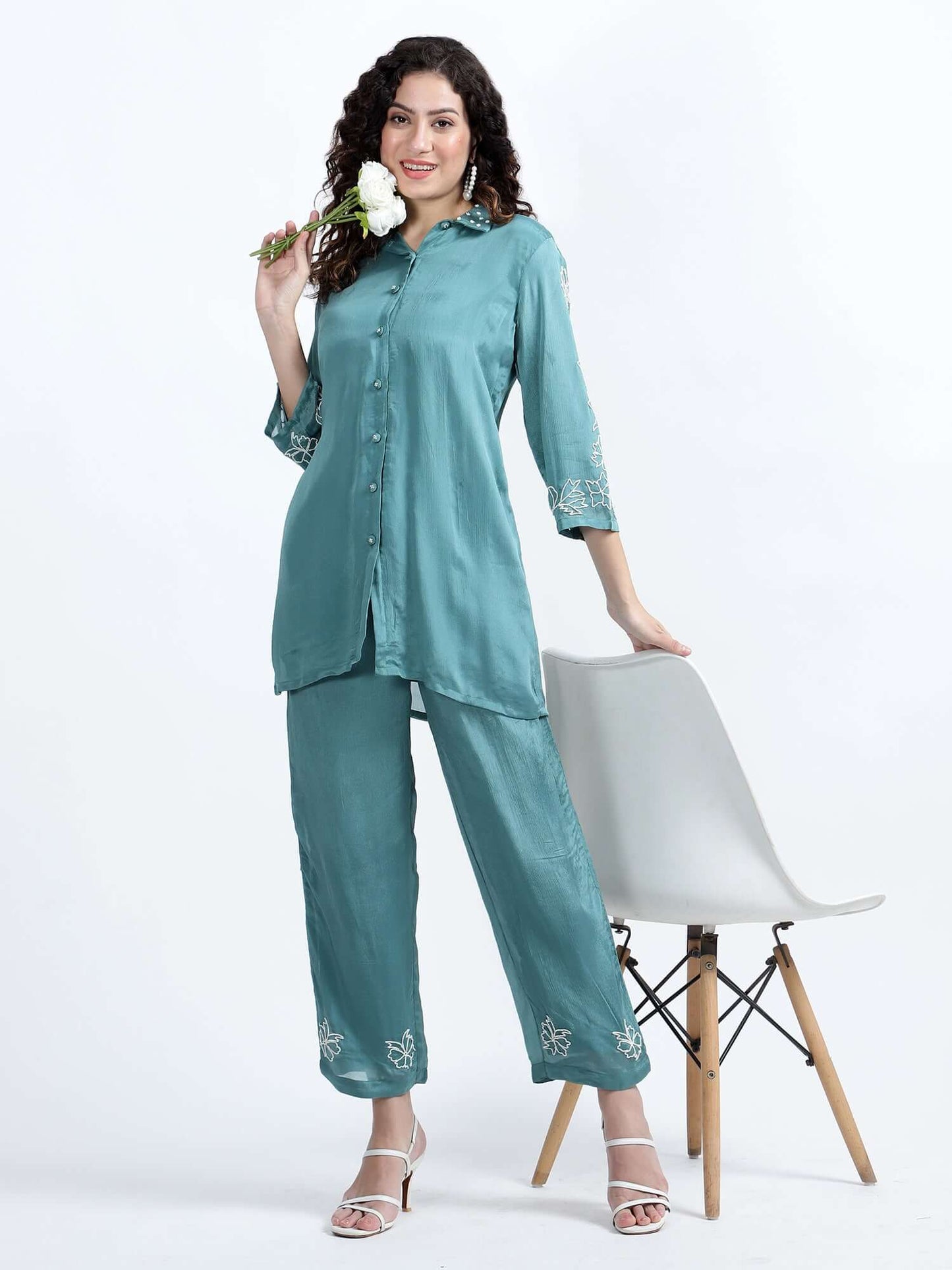 Teal Blue Chinon Co-ord Set