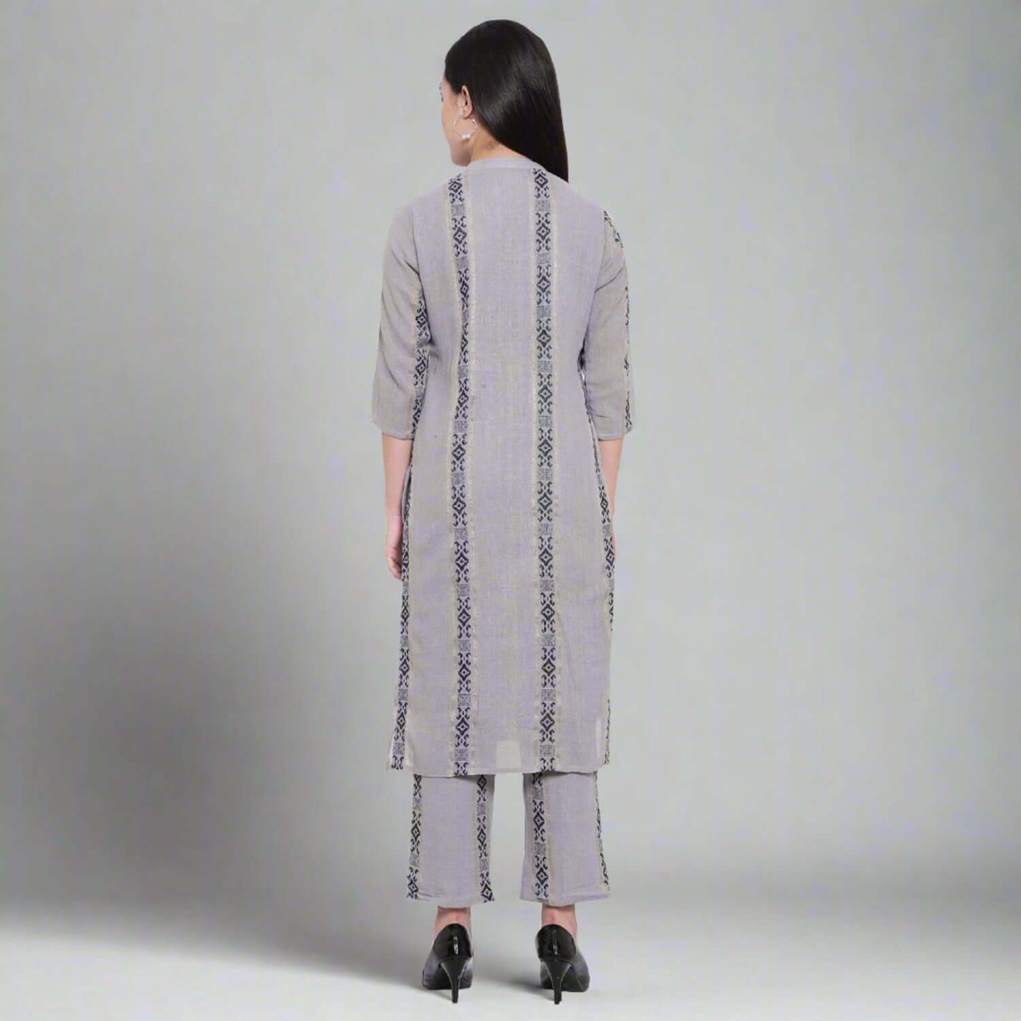 Grey Handloom Cotton Kurta With Pants