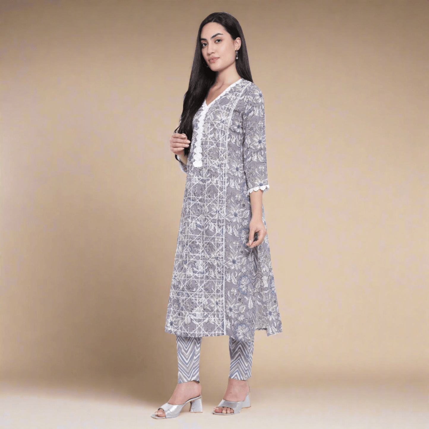 Grey Cotton Kurta With Pant