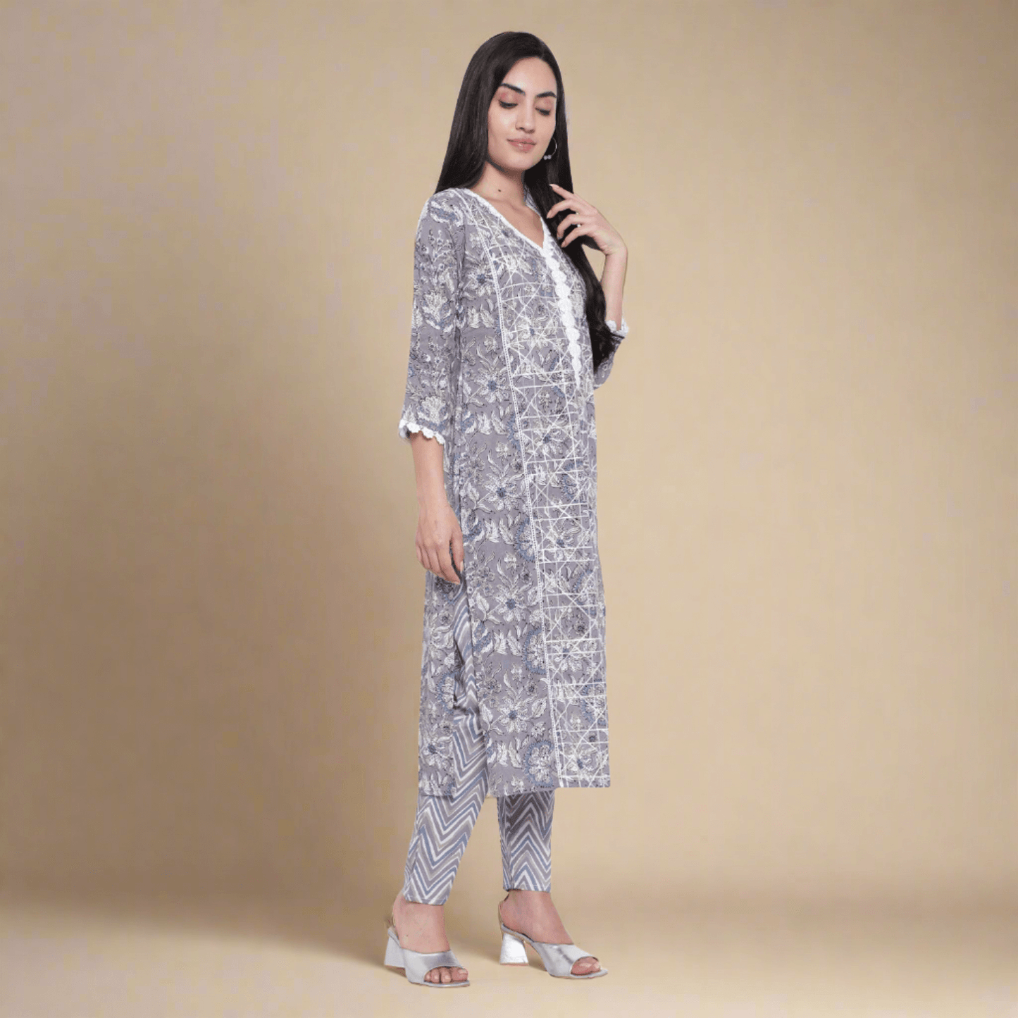 Grey Cotton Kurta With Pant