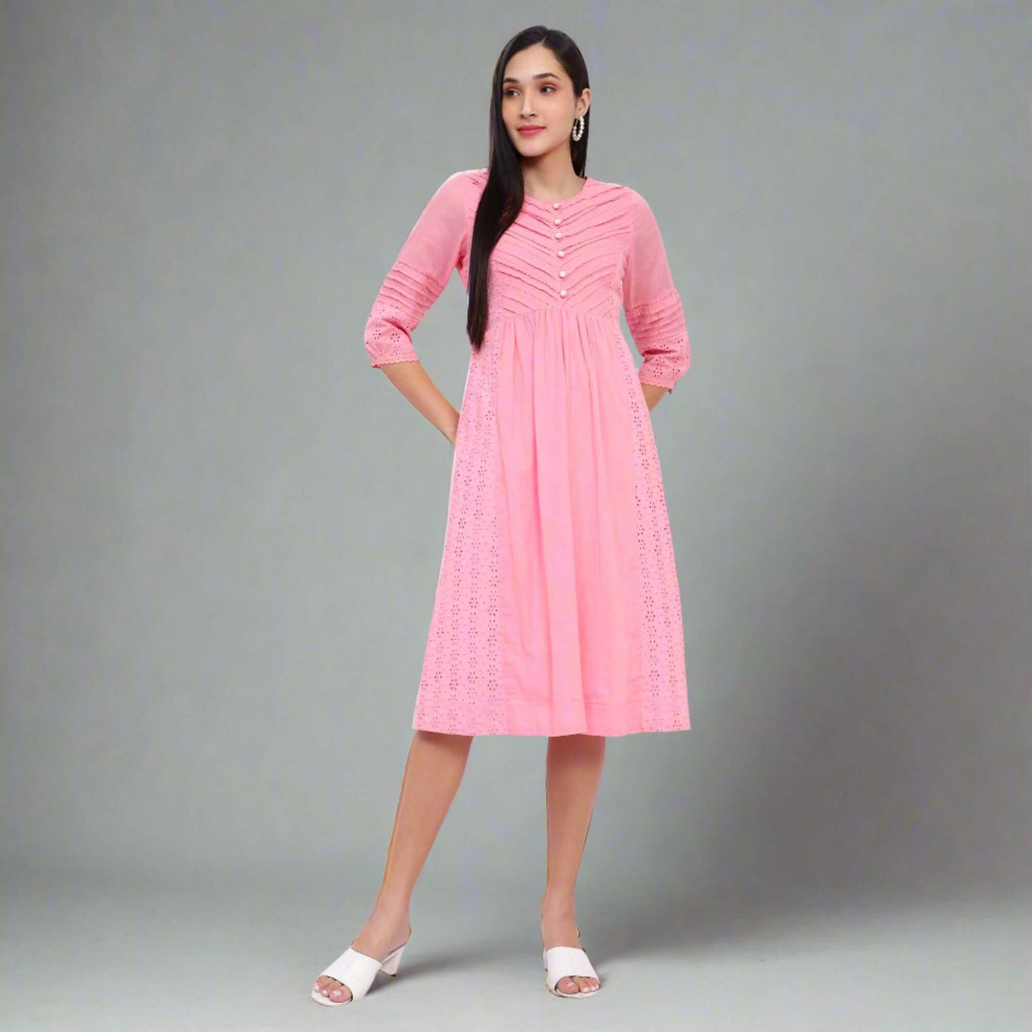 Party Pink Coton Voil Schiffli Dress