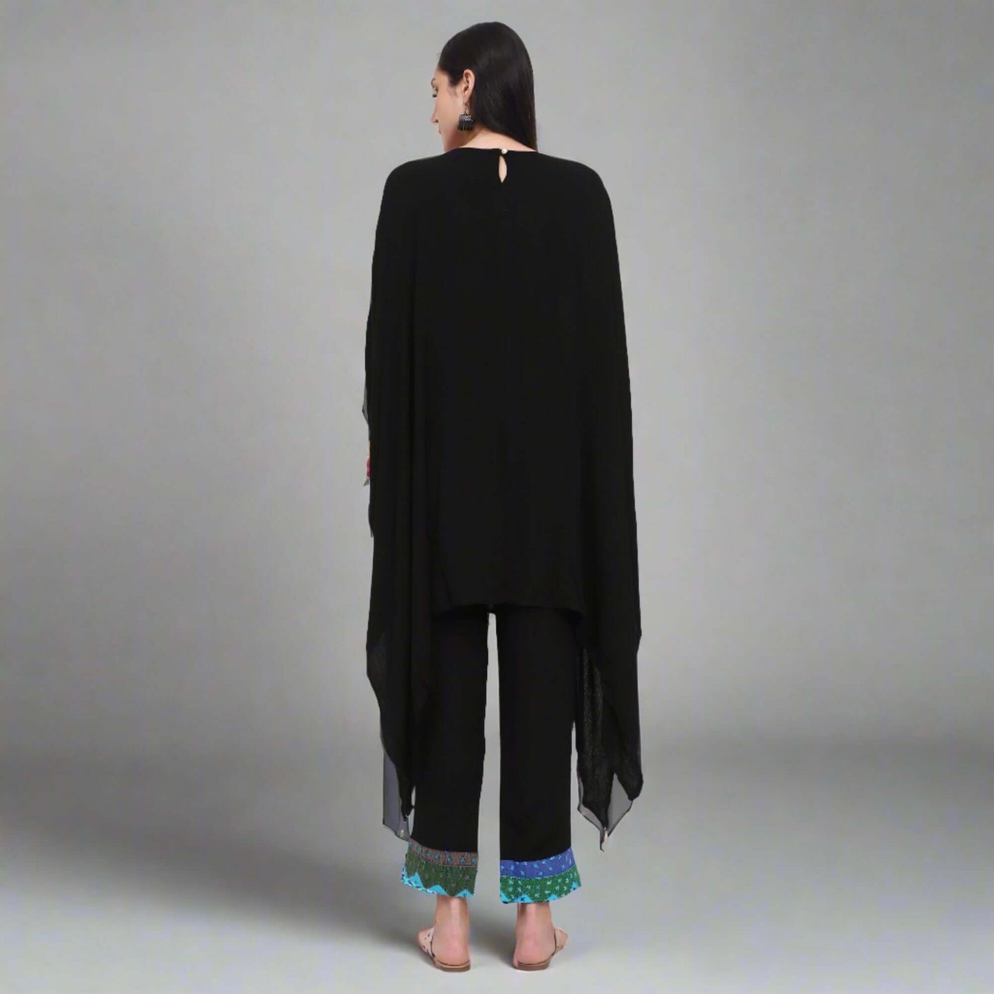 Smoky Black Crepe Cotton Kaftan Set