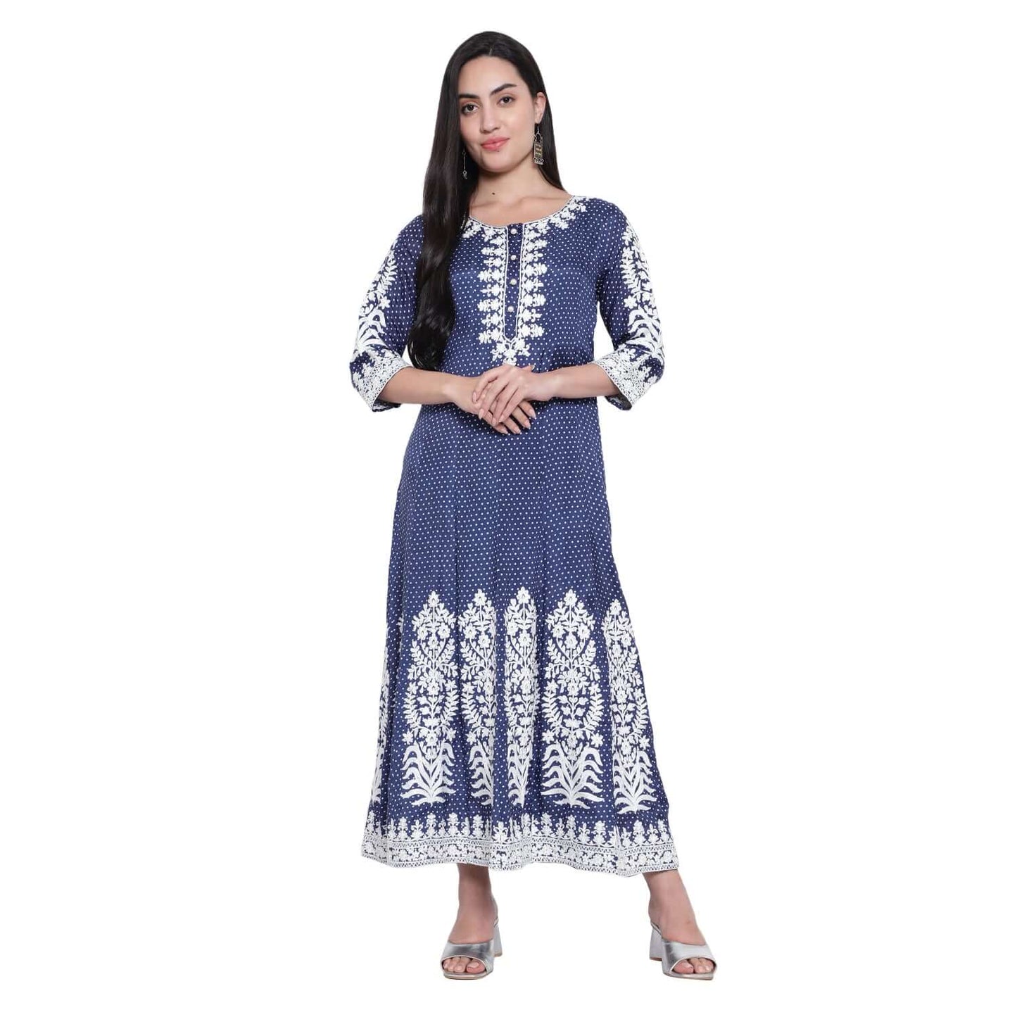 Navy Blue Cotton Silk Anarkali Suit