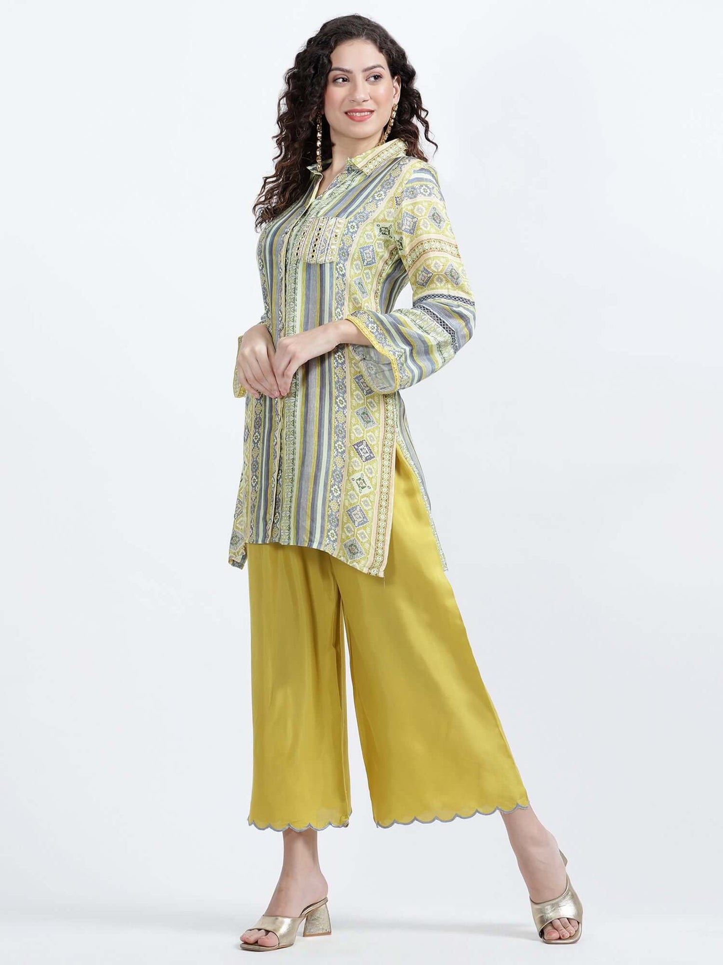 Yellow Printed Muslin Co-ord Set