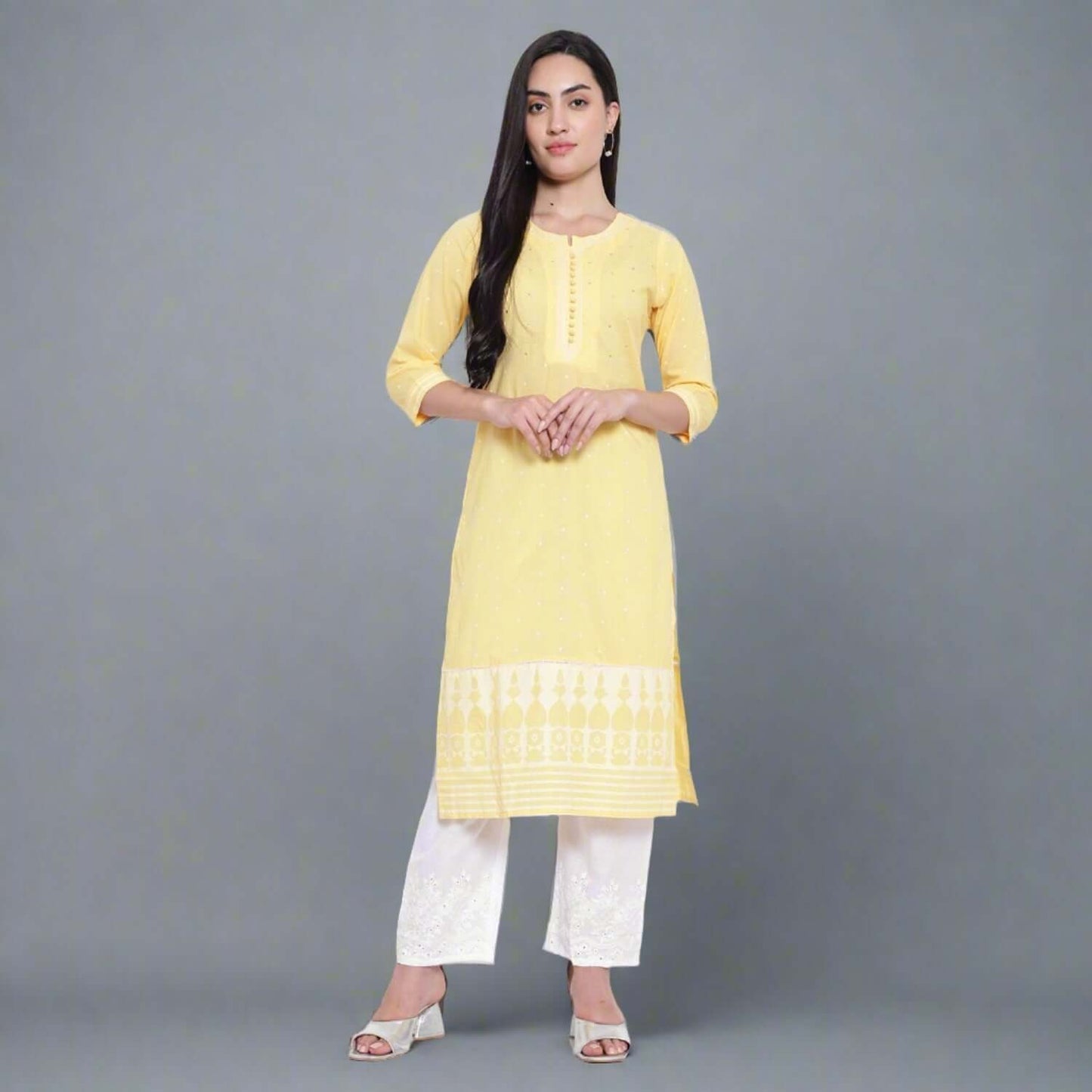 Lemon Cotton Khadi Printed Kurta With Pants