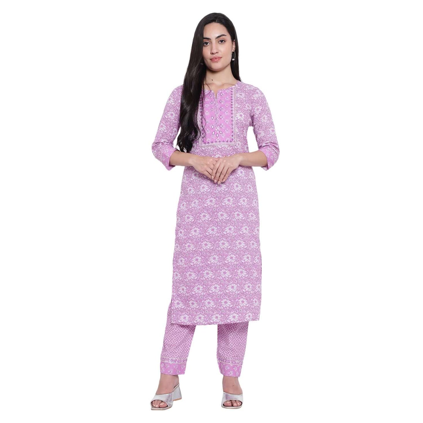 Lilac Cotton Printed Suit Set