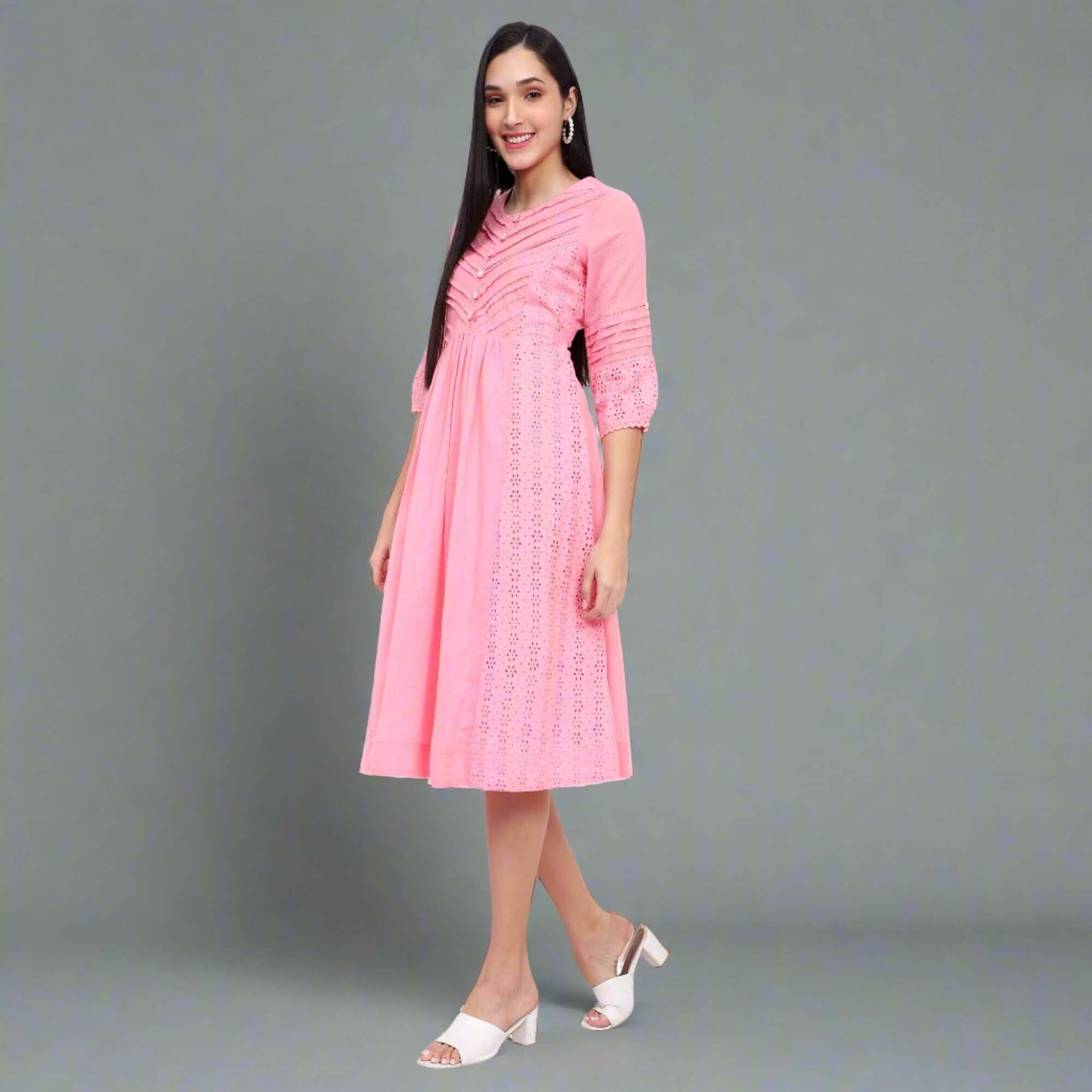 Party Pink Coton Voil Schiffli Dress