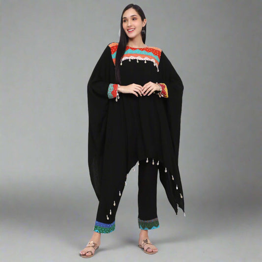 Smoky Black Crepe Cotton Kaftan Set