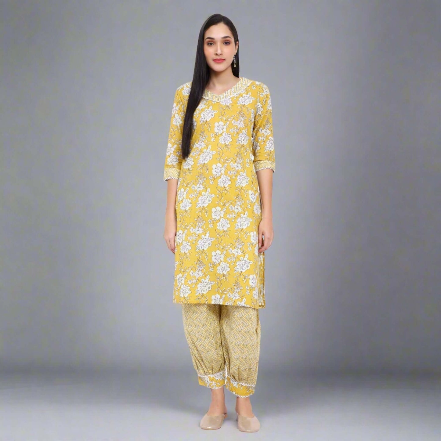 Sunflower Cotton Printed Afghani Salwar Suit Set