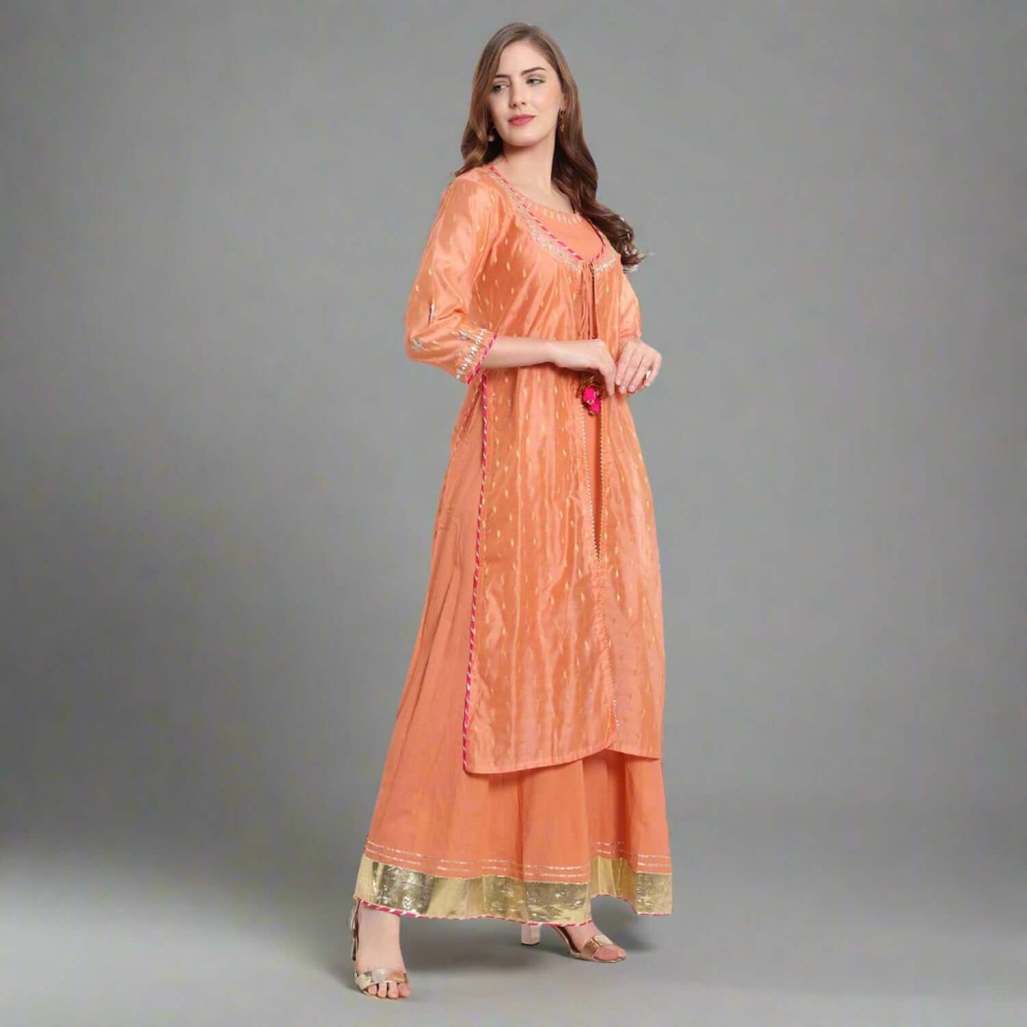 Orange Chanderi Silk Two-Piece Dress