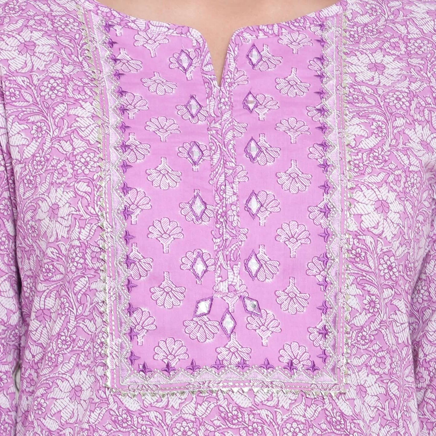 Lilac Cotton Printed Suit Set