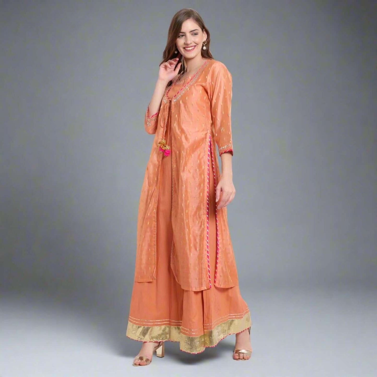 Orange Chanderi Silk Two-Piece Dress