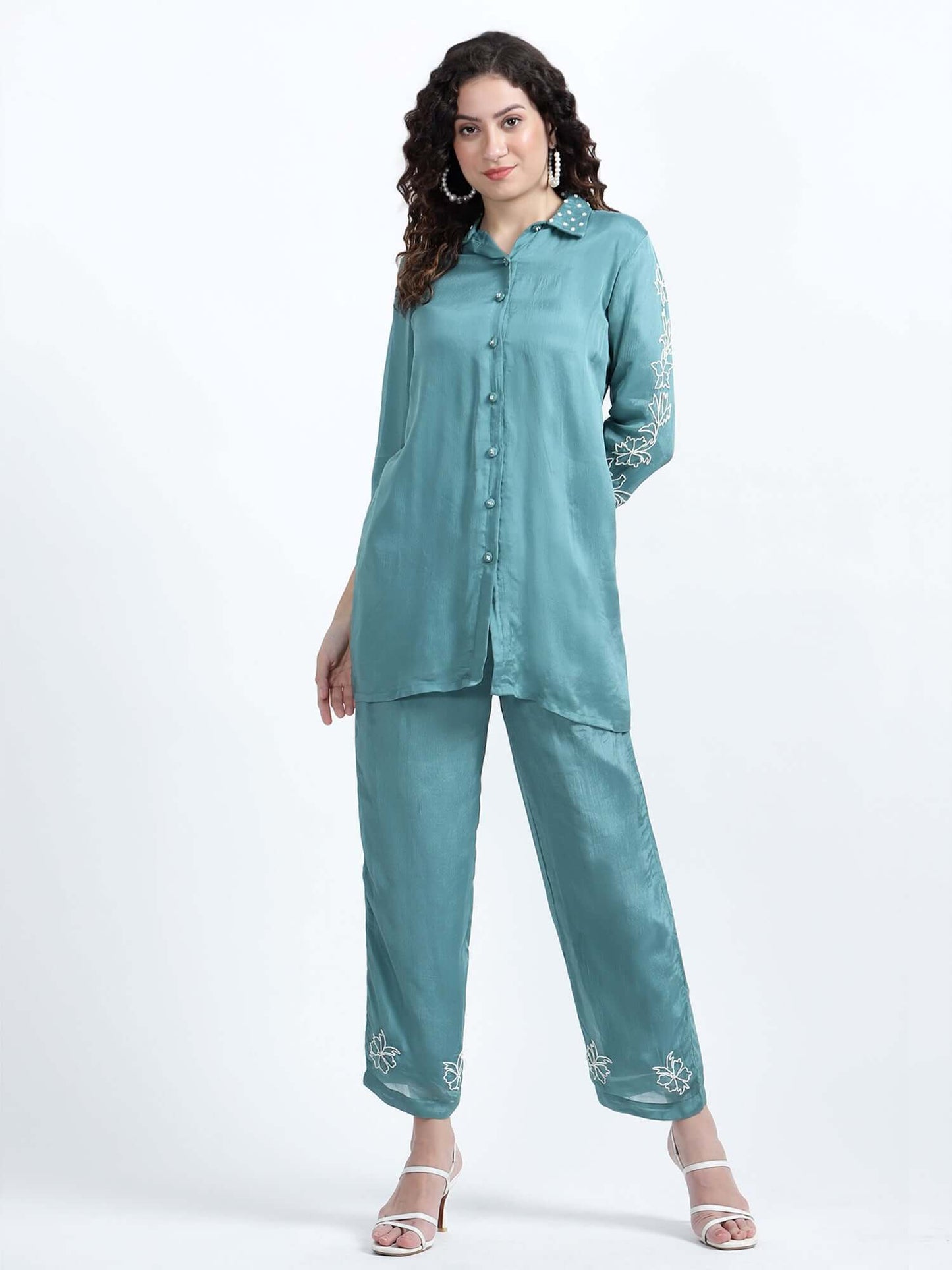 Teal Blue Chinon Co-ord Set