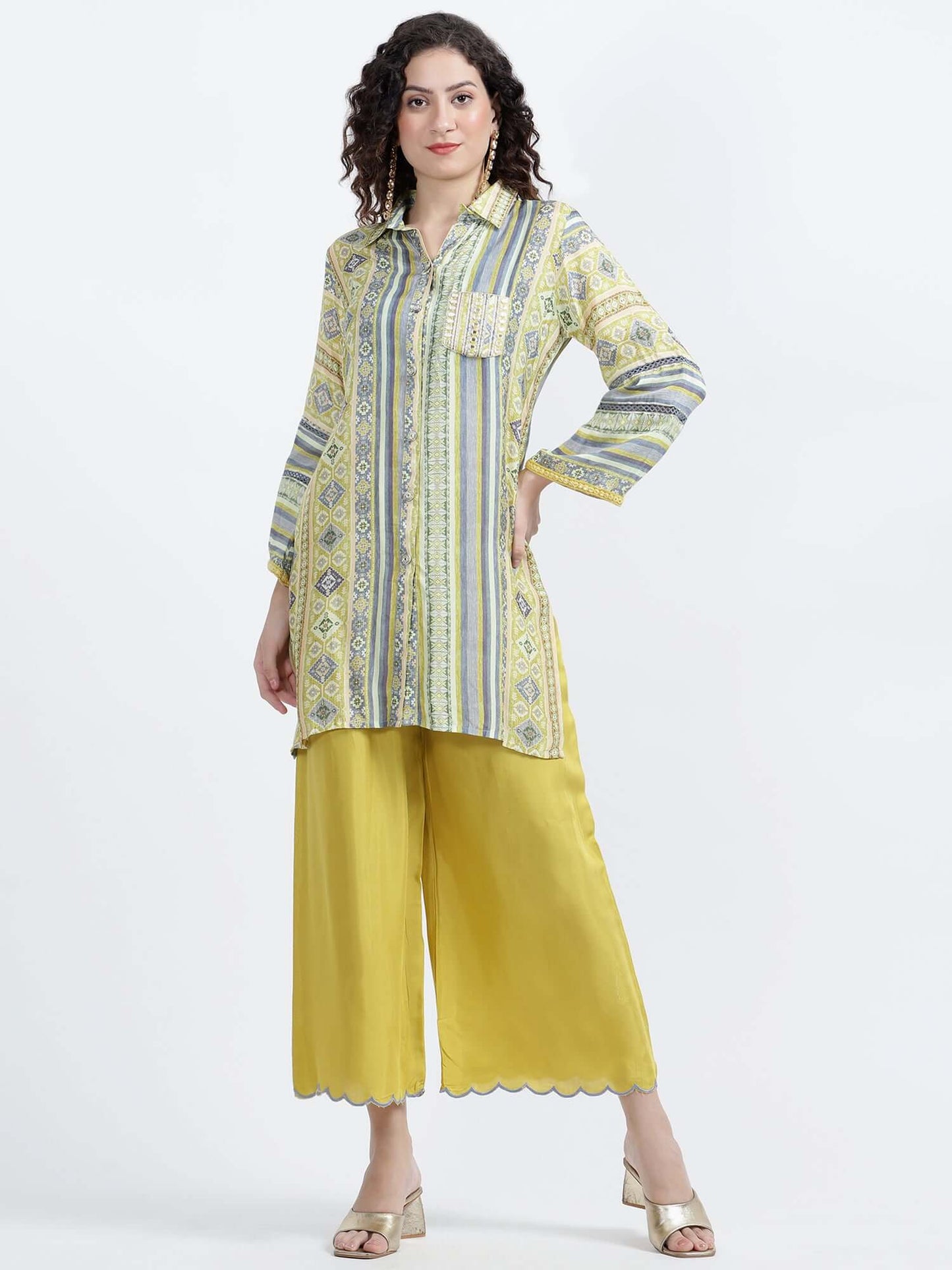 Yellow Printed Muslin Co-ord Set