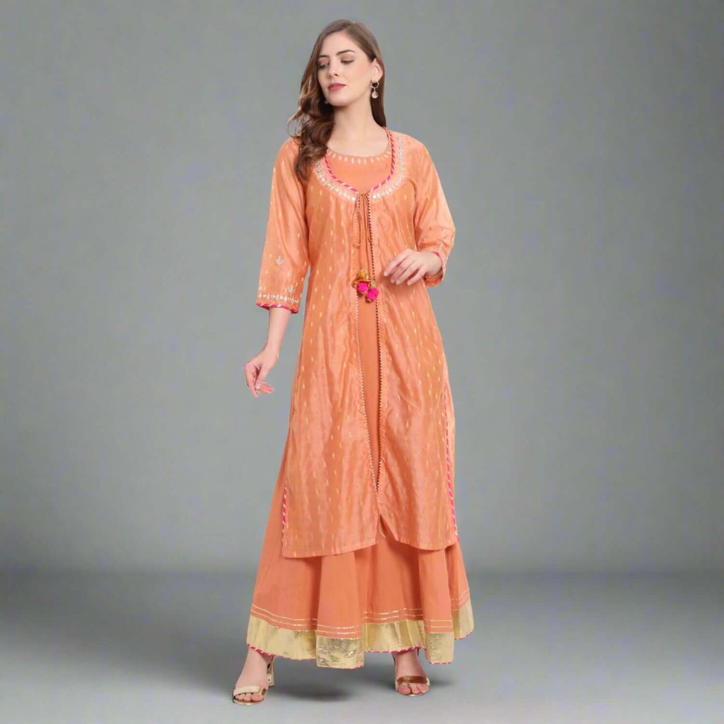 Orange Chanderi Silk Two-Piece Dress