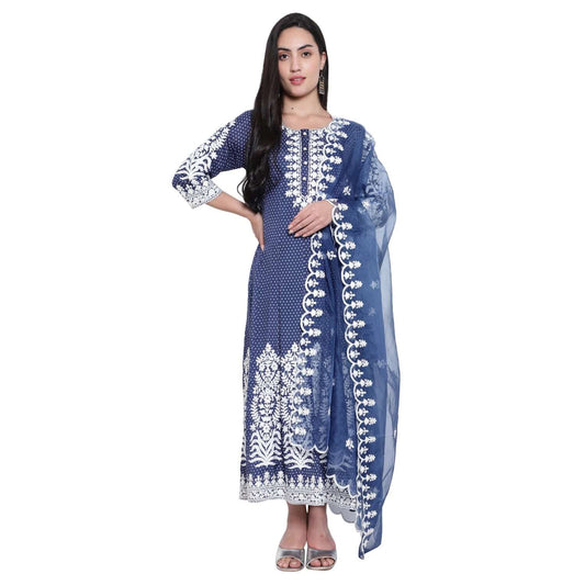 Navy Blue Cotton Silk Anarkali Suit