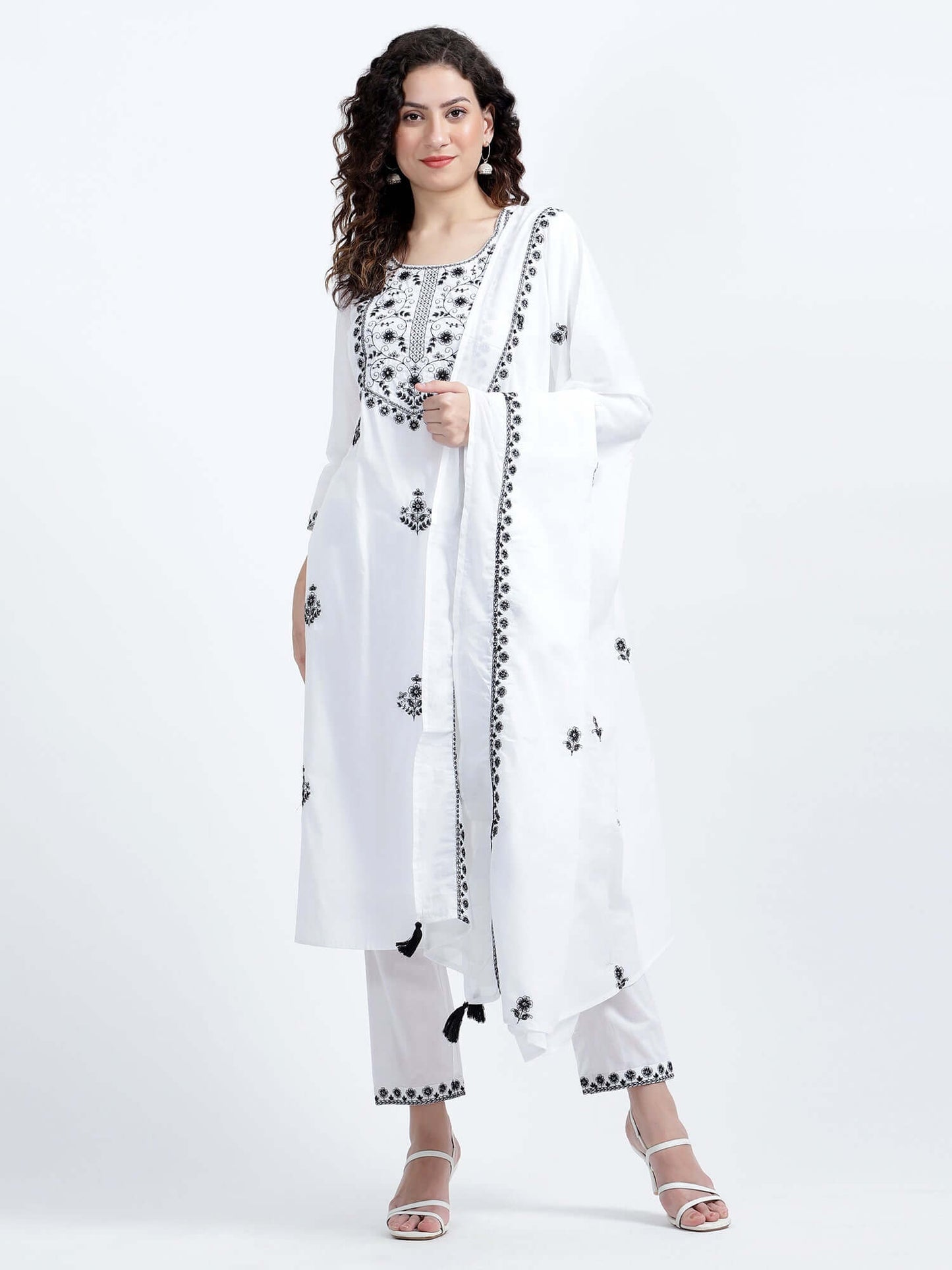 Snowy White Cotton Suit Set