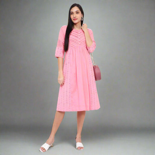 Party Pink Coton Voil Schiffli Dress