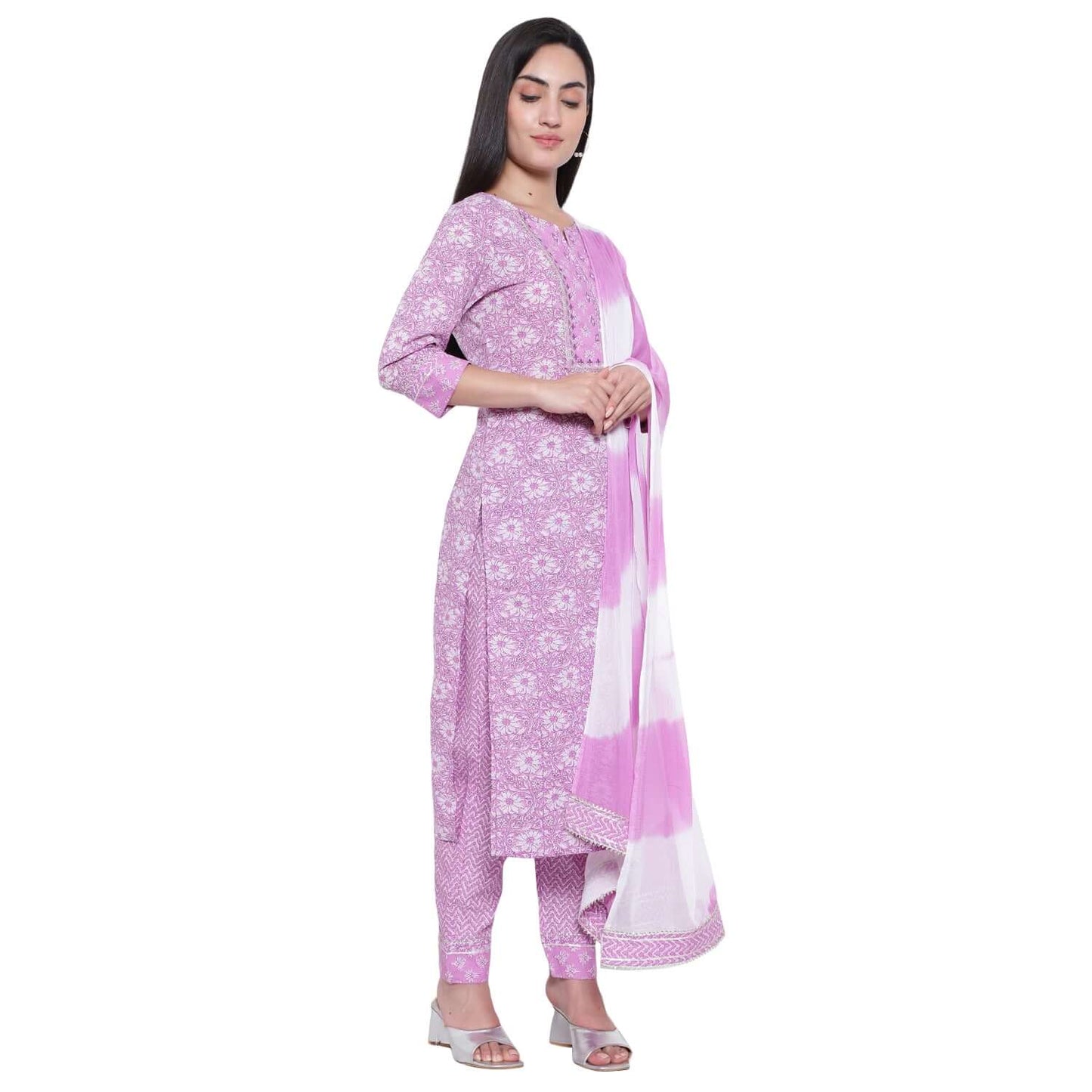 Lilac Cotton Printed Suit Set