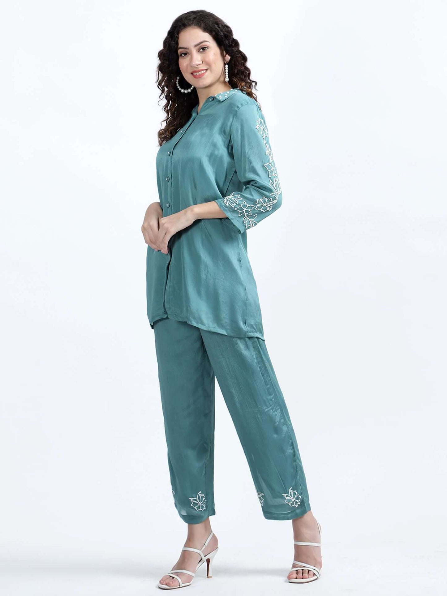 Teal Blue Chinon Co-ord Set