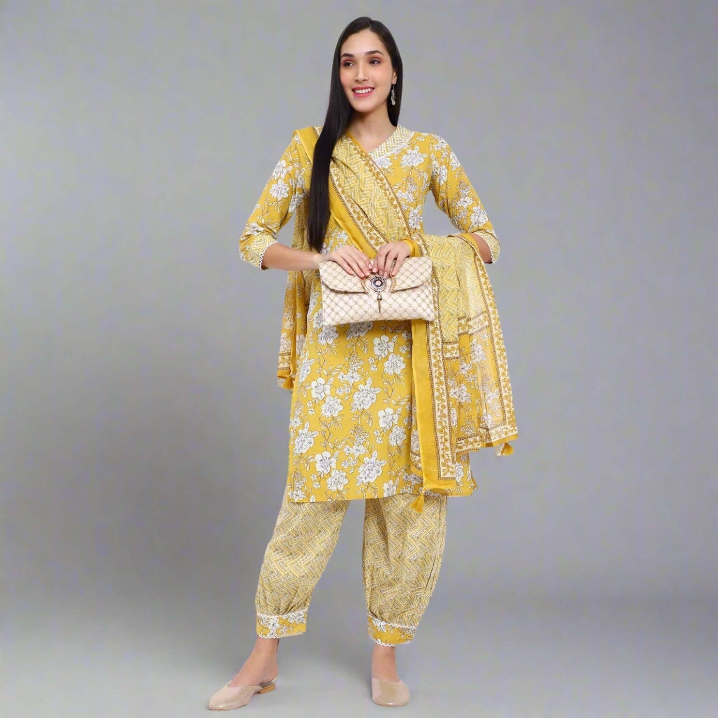 Sunflower Cotton Printed Afghani Salwar Suit Set