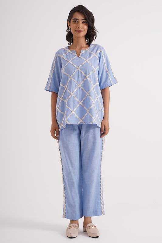 Sky Blue Cotton Co-ord Set