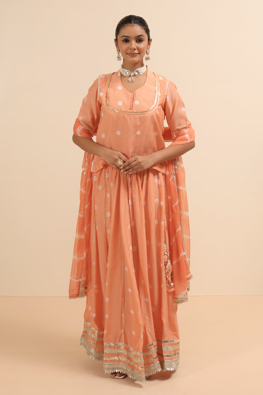 Peach Pink Muslin Lehenga Choli Set