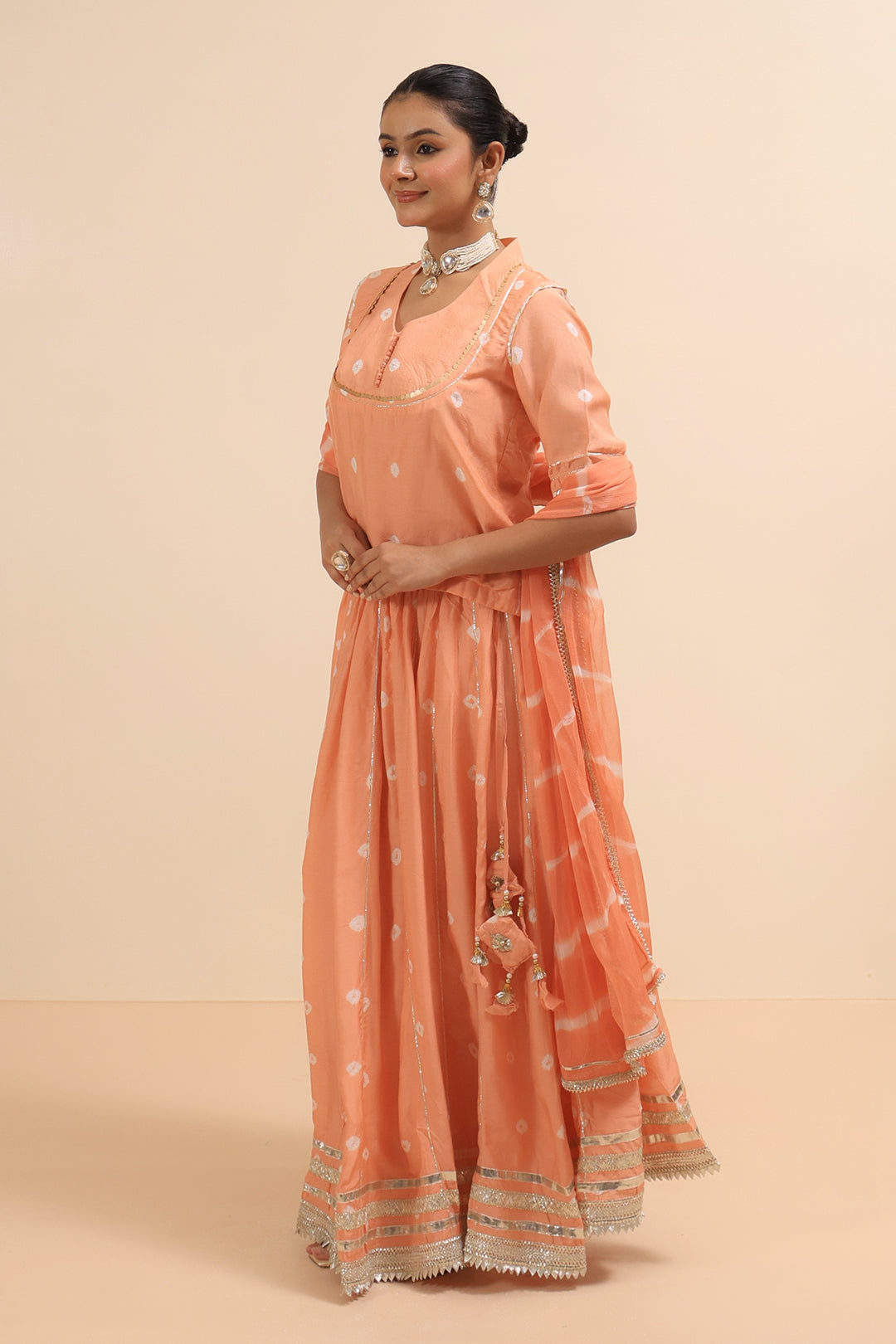 Peach Pink Muslin Lehenga Choli Set