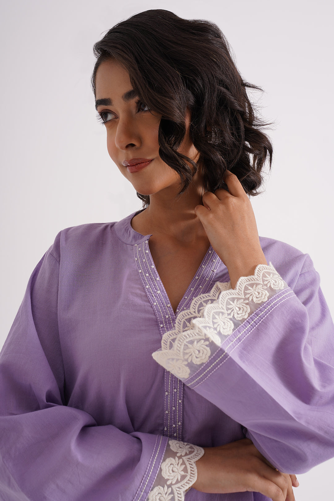Lavender Grace Cotton Kurta With Farshi Salwar