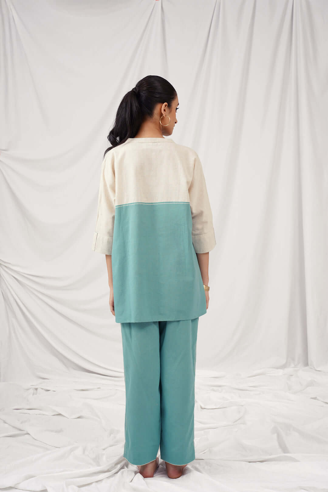 Off-White and Green Cotton Co-ord Set