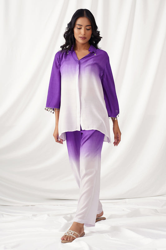 Purple Ombre Muslin Co-ord Set