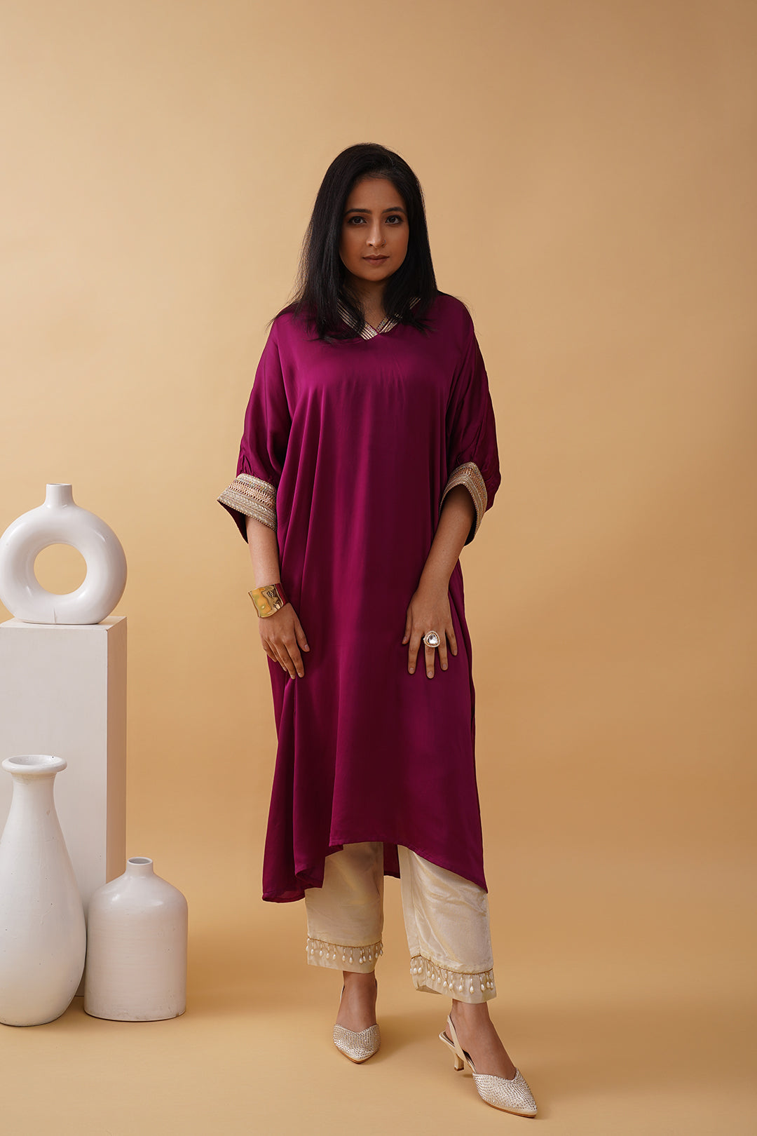 Deep Wine Anti-Fit Silk Co-ord Set