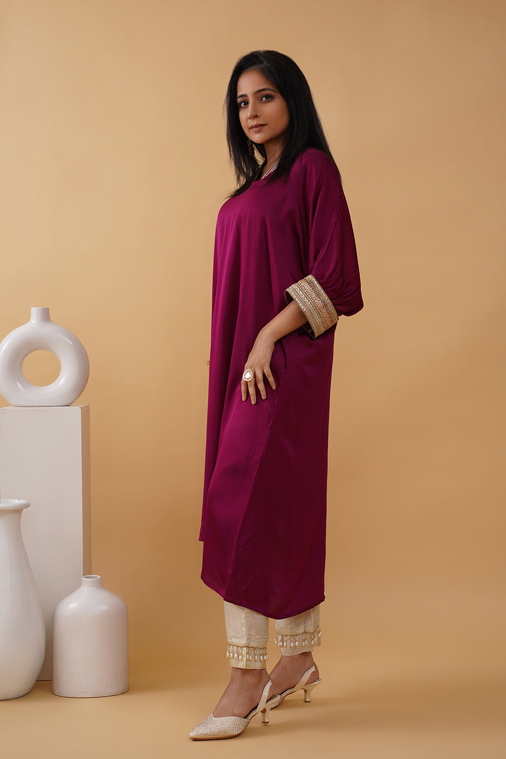 Deep Wine Anti-Fit Silk Co-ord Set