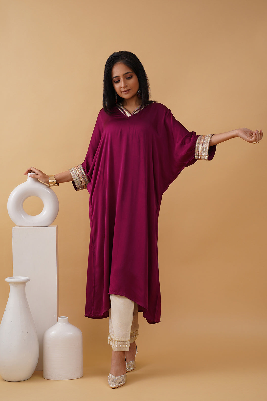 Deep Wine Anti-Fit Silk Co-ord Set