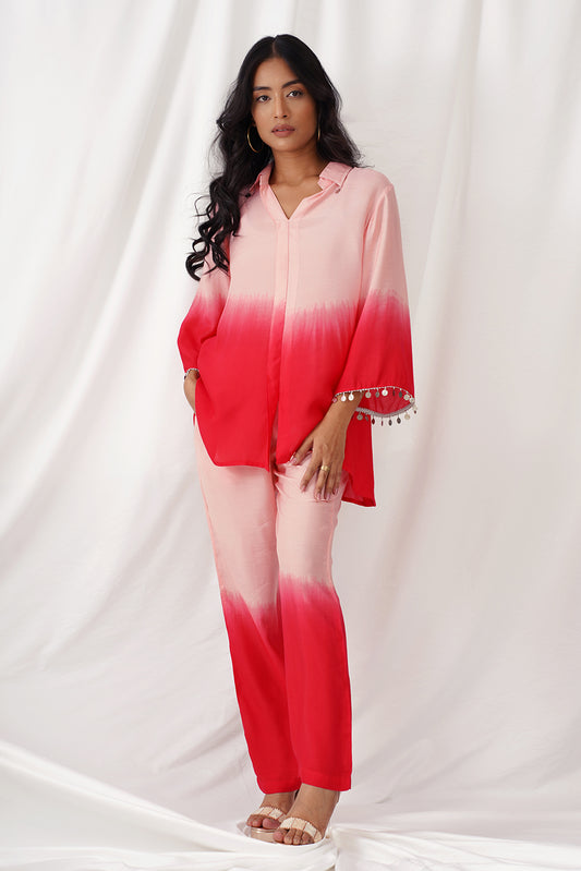 Coral Ombre Muslin Co-ord Set