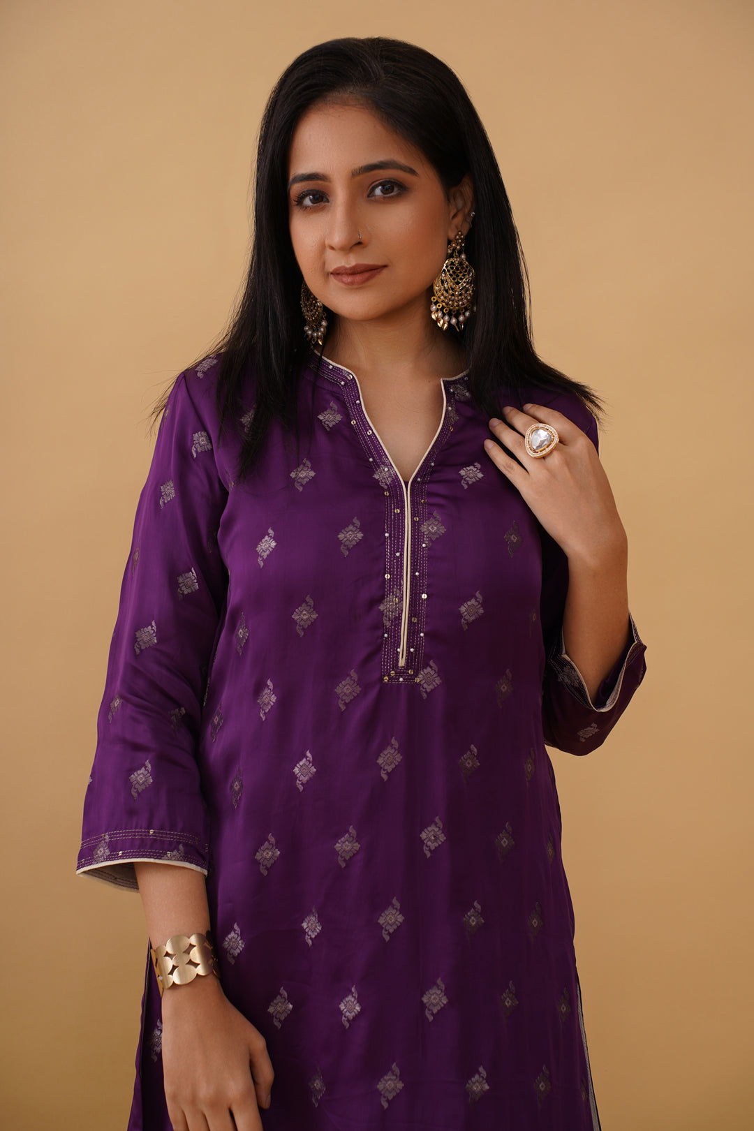 Royal Purple Silk Brocade Ensemble